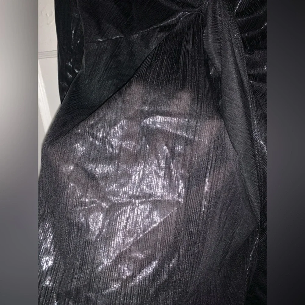 SHEIN black shiny sheer‎ low cut mini dress size large - Picture 5 of 7